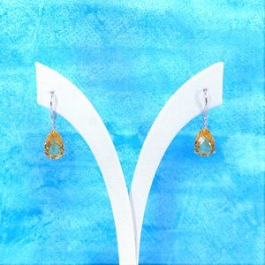 14K Gold Citrine & Diamond Drop Dangle Earrings